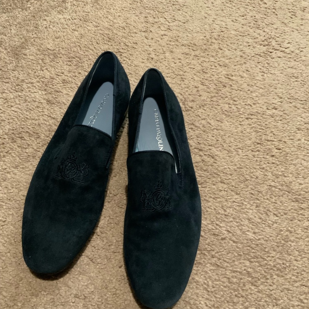 Navy blue suede loafers
